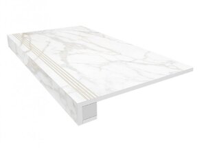 Изображение товара Ступень, керамогранит Ametis Supreme SM02 39145, 33х120 см с насечками+Подступенок 14.5х120 см, gold