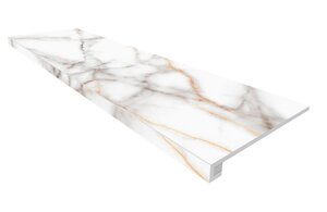 Изображение товара Ступень, керамогранит Ametis Supreme SM03 67297, 33х120 см с насечками+Подступенок 14.5х120 см, ferrum