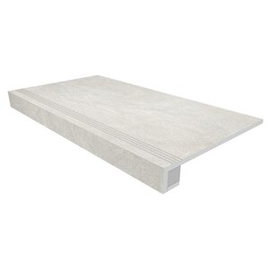 Изображение товара Ступень, керамогранит Ametis Spectrum SR00 39136, 33х120 см с насечками+Подступенок 14.5х120 см, milky white