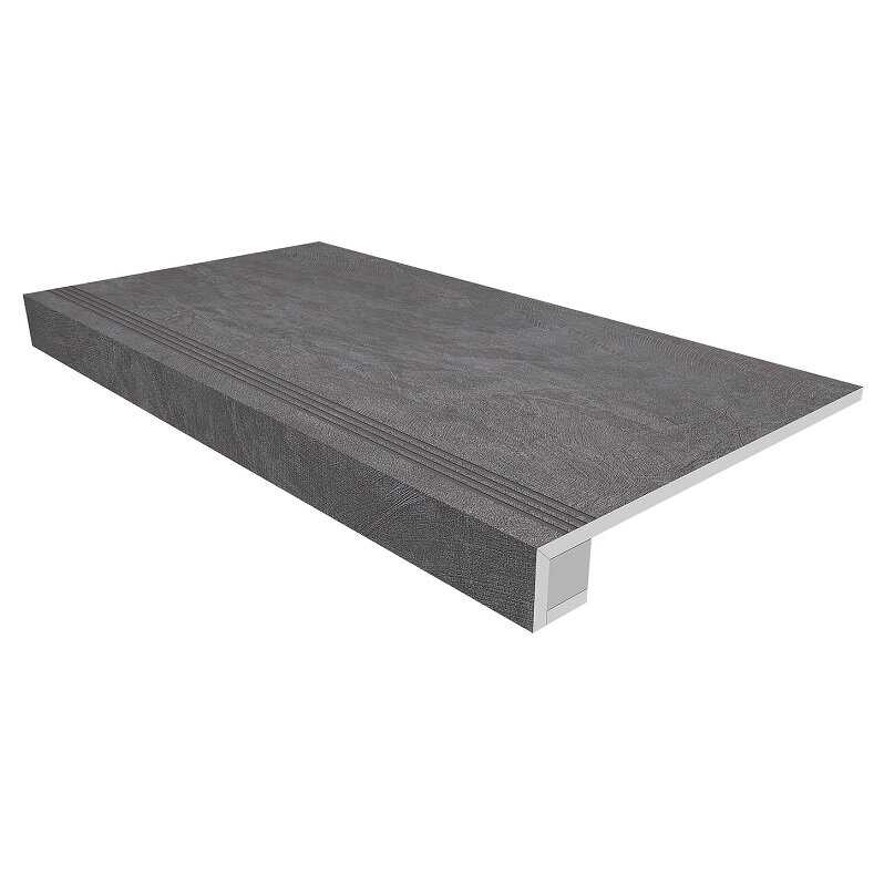 Изображение товара Ступень, керамогранит Ametis Spectrum SR06 39142, 33 x 120 см с насечками+Подступенок 14.5 x 120 см, graphite