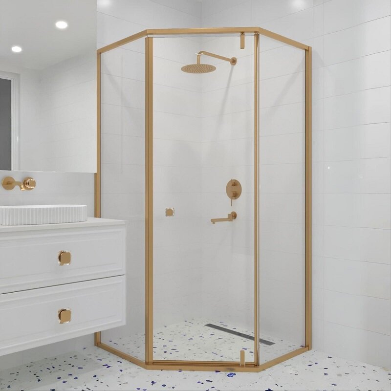 Изображение товара Душевой уголок RGW Hotel HO-088-G 100x100 см распашная дверь прозрачное стекло золото браш