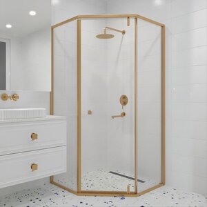 Изображение товара Душевой уголок RGW Hotel HO-088-G, 350608800-16, 100 х 100 см, дверь распашная, стекло прозрачное, профиль золото браш