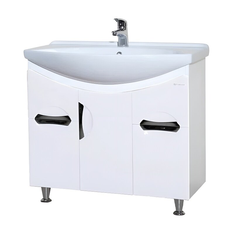 Изображение товара Тумба под раковину Bellezza Лагуна 85 напольная белая с ящиками и зеркалом