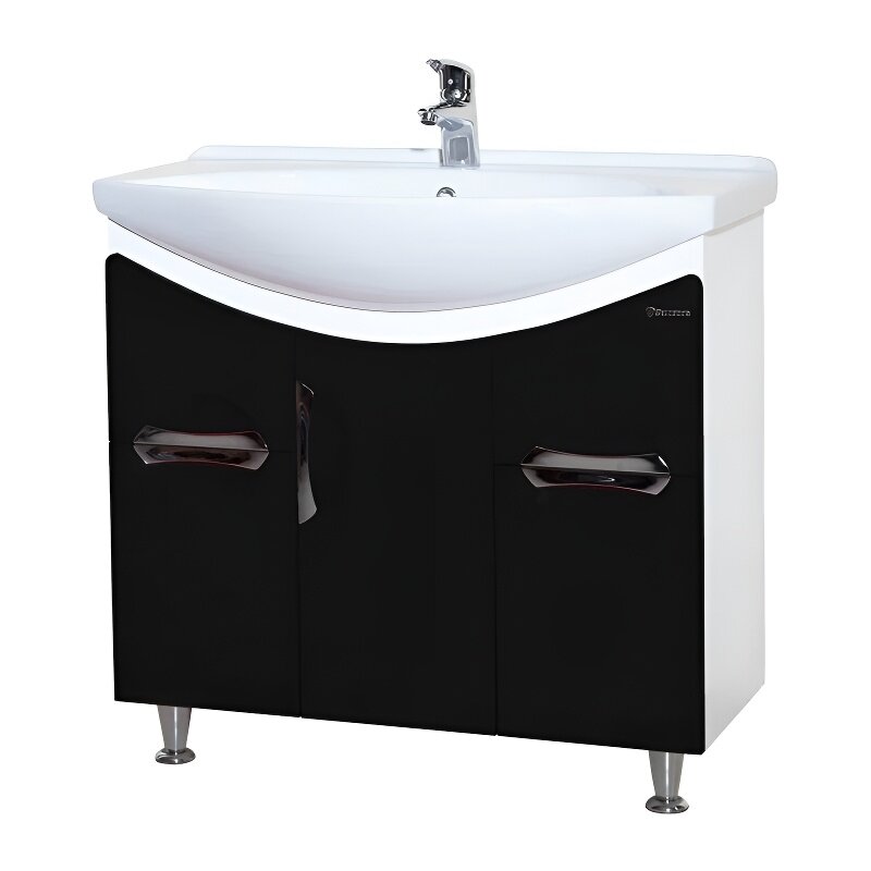 Изображение товара Тумба под раковину Bellezza Лагуна 85 напольная черная с зеркалом и пеналом