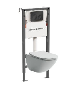 Изображение товара Инсталляция Ceramicanova Balance CN1905_121001MB, с безободковым унитазом Mono, сиденье микролифт, клавиша Circle черная матовая