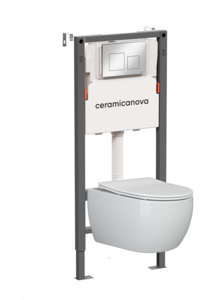 Изображение товара Инсталляция Ceramicanova Balance CN3001_121002CH, с безободковым унитазом Play, сиденье микролифт, клавиша Square хром