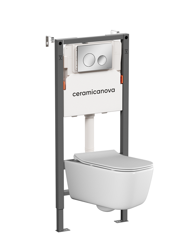 Изображение товара Инсталляция Ceramicanova Balance CN3005_121001CH, с безободковым унитазом New Day, сиденье микролифт, клавиша Circle хром Изображение товара Инсталляция Ceramicanova Balance CN3005_121001CH, с безободковым унитазом New Day, сиденье микролифт, клавиша Circle хром