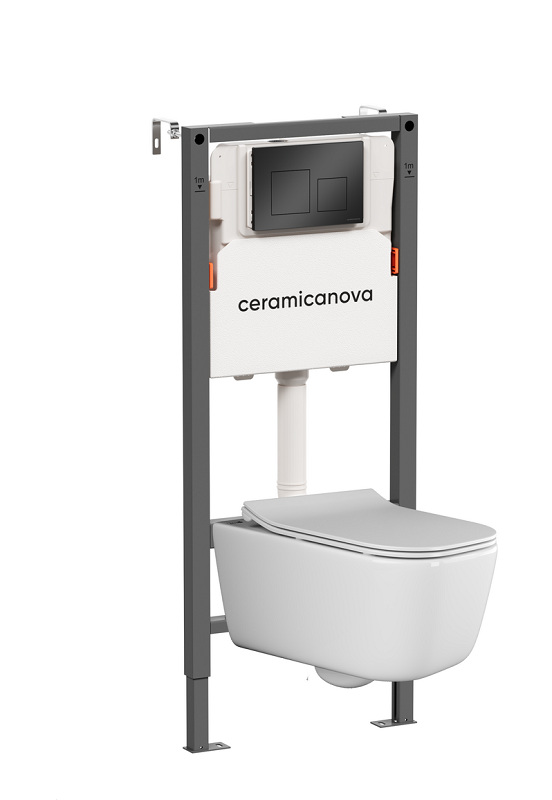 Изображение товара Инсталляция Ceramicanova Balance CN3005_121002MB, с безободковым унитазом New Day, сиденье микролифт, клавиша Square черная матовая Изображение товара Инсталляция Ceramicanova Balance CN3005_121002MB, с безободковым унитазом New Day, сиденье микролифт, клавиша Square черная матовая