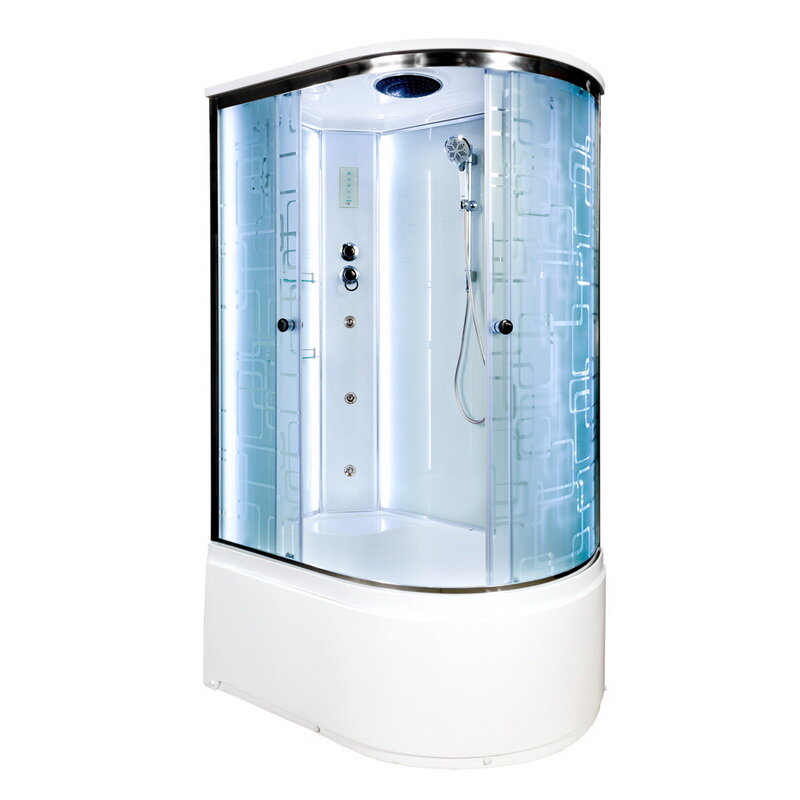 Изображение товара Душевая кабина AvaCan EM5012LLED+GM/EM5012RLED+GM 88102/88093, 120 x 90 см, с крышей, с LED-подсветкой, с гидромассажем, поддон высокий, левая/правая, стекло матовое с узором, профиль хром Изображение товара Душевая кабина AvaCan EM5012LLED+GM/EM5012RLED+GM 88102/88093, 120 x 90 см, с крышей, с LED-подсветкой, с гидромассажем, поддон высокий, левая/правая, стекло матовое с узором, профиль хром