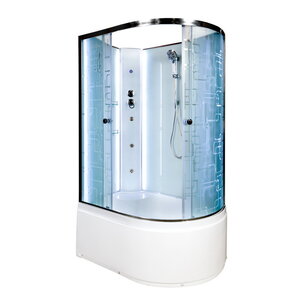 Изображение товара Душевая кабина AvaCan EM5012LNLED+GM/EM5012RNLED+GM 88106/88097, 120 x 90 см, без крыши, с LED-подсветкой, с гидромассажем, поддон высокий, левая/правая, стекло матовое с узором, профиль хром