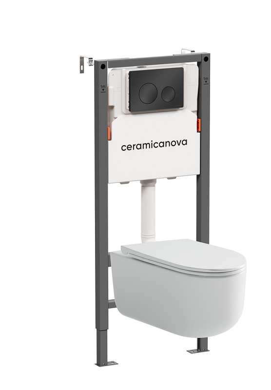 Изображение товара Инсталляция Ceramicanova Balance CN4006_121001MB, с безободковым унитазом Ulma, сиденье микролифт, клавиша Circle черная матовая Изображение товара Инсталляция Ceramicanova Balance CN4006_121001MB, с безободковым унитазом Ulma, сиденье микролифт, клавиша Circle черная матовая