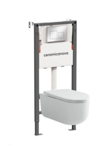 Изображение товара Инсталляция Ceramicanova Balance CN4006_121002CH, с безободковым унитазом Ulma, сиденье микролифт, клавиша Square хром