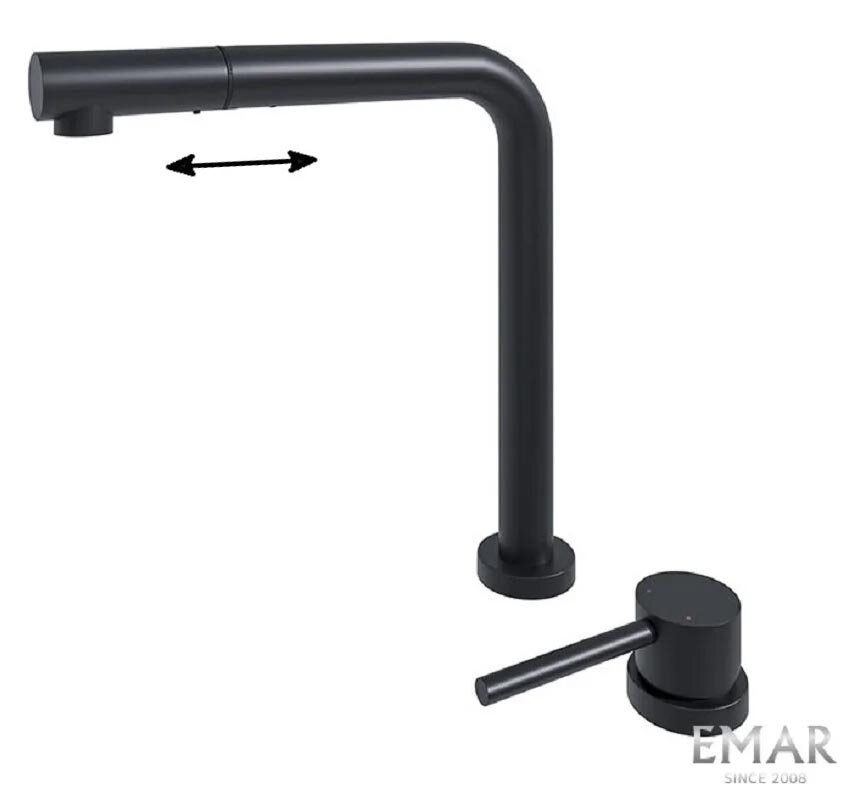 Изображение товара Смеситель Emar ЕС-7027 для кухонной мойки, черный матовый, выдвижной излив