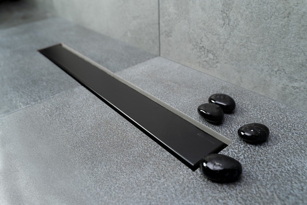 Изображение товара Дренажный канал Pestan Frameless Line Matte Black 850, 13701322, двухсторонняя решетка черная матовая Изображение товара Дренажный канал Pestan Frameless Line Matte Black 850, 13701322, двухсторонняя решетка черная матовая
