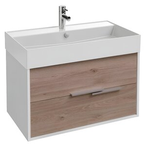 Изображение товара Тумба под раковину Jacob Delafon Vivienne EB1667-J5-E75, 80 см, корпус белый блестящий, фасад дуб давос натуральный, ручки хром
