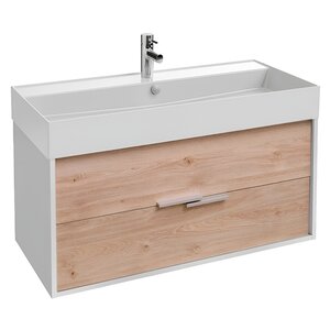 Изображение товара Тумба под раковину Jacob Delafon Vivienne 100 см, EB1668-J5-E75, корпус белый блестящий, фасад дуб давос натуральный, ручки хром