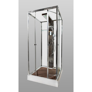 Изображение товара Душевая кабина AvaCan Z111MT пар 88023, 100 x 100 см, крыша и задние стенки белый матовый, с баней, с гидромассажем, с электрикой, поддон низкий, стекло прозрачное, профиль хром