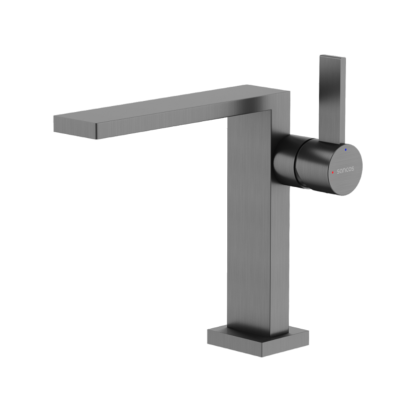 Изображение товара Смеситель для раковины Sancos Linn SC9019GG вороненая сталь с гибкой подводкой