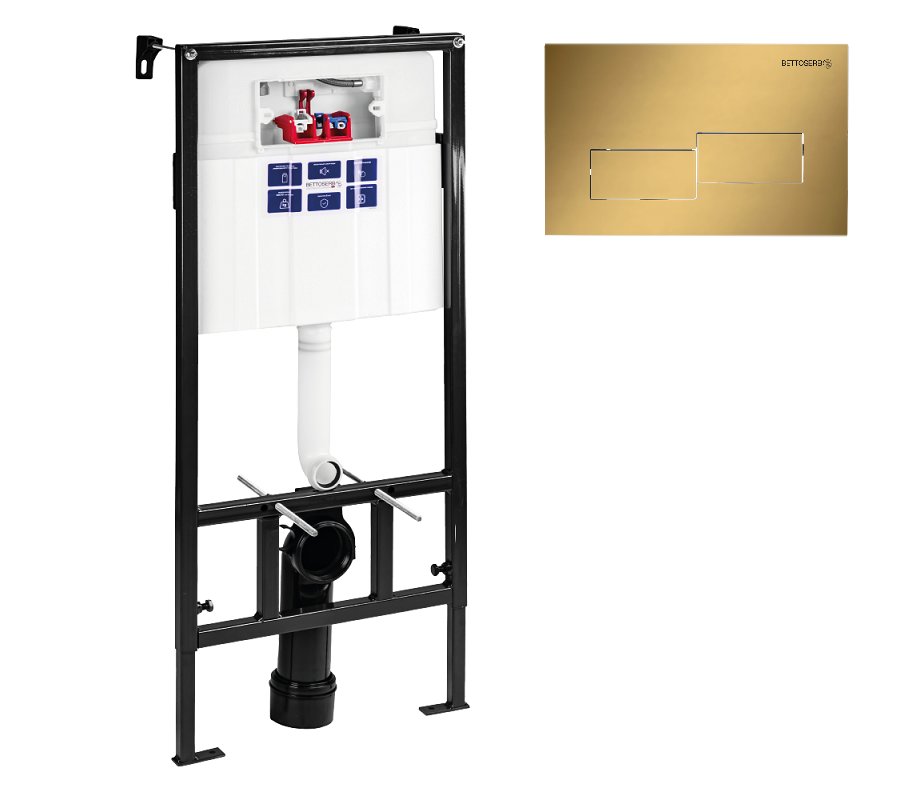 Изображение товара Инсталляция для унитаза Bettoserb Sava Fix Slim с клавишей Bricks золото матовое