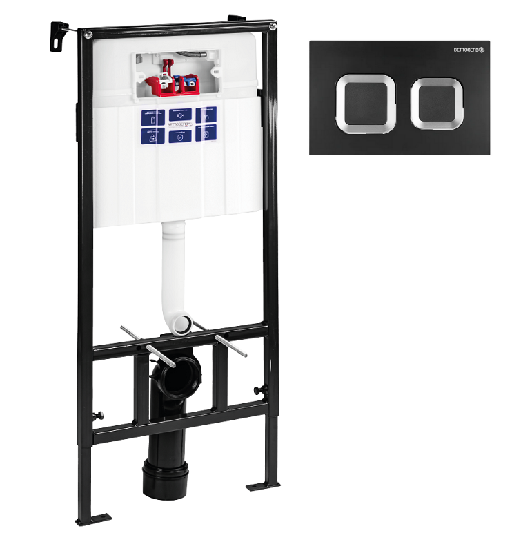 Изображение товара Инсталляция Bettoserb Sava Fix Slim SET40006487 с клавишей Smart черный матовый/хром глянец Изображение товара Инсталляция Bettoserb Sava Fix Slim SET40006487 с клавишей Smart черный матовый/хром глянец