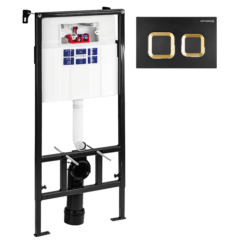 Изображение товара Инсталляция Bettoserb Sava Fix Slim с клавишей Smart черный матовый/золото глянец