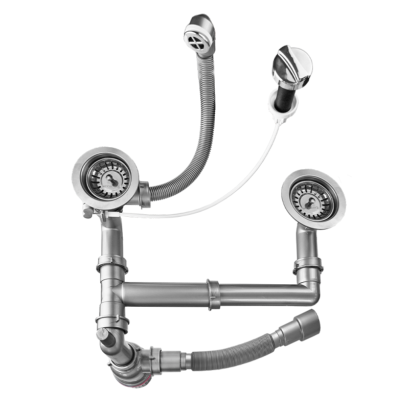 Изображение товара Сифон для кухонной мойки Bettoserb 125336 на 2 чаши полуавтоматический регулируемый