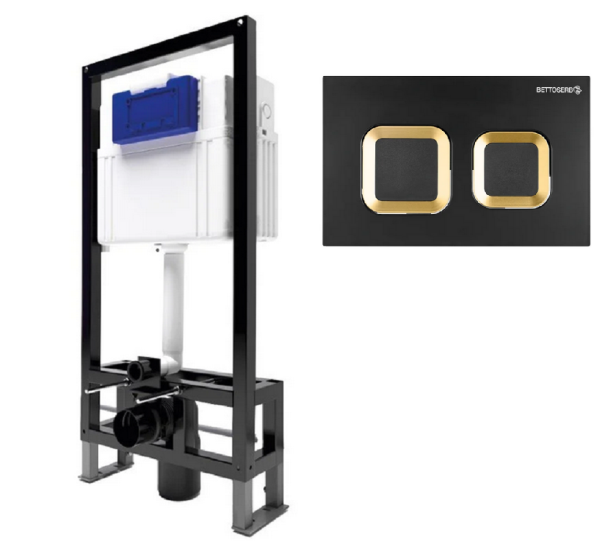 Изображение товара Инсталляция Bettoserb Sava Free Standing с клавишей Smart черная матовая/золото