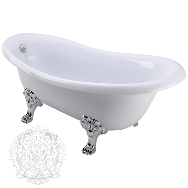 Изображение товара Дизайнерская ванна из литьевого мрамора Migliore BELLA 24624 170x80 см с хромовой фурнитурой