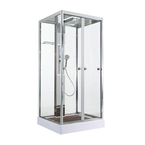 Изображение товара Душевая кабина AvaCan Z1910LED, 78262, 100 x 100 см, крыша белый матовый, с LED подсветкой, с гидромассажем, с электрикой, поддон низкий, стекло прозрачное, профиль хром
