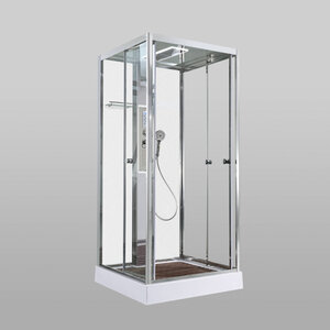 Изображение товара Душевая кабина AvaCan Z1910LEDMT, 78291, 100 x 100 см, крыша и задние стенки белый матовый, с LED подсветкой, с гидромассажем, с электрикой, поддон низкий, стекло прозрачное, профиль хром