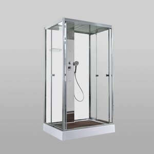 Изображение товара Душевая кабина AvaCan Z1912MT, 78285, 120 x 90 см, крыша и задние стенки белый матовый, поддон низкий, стекло прозрачное, профиль хром