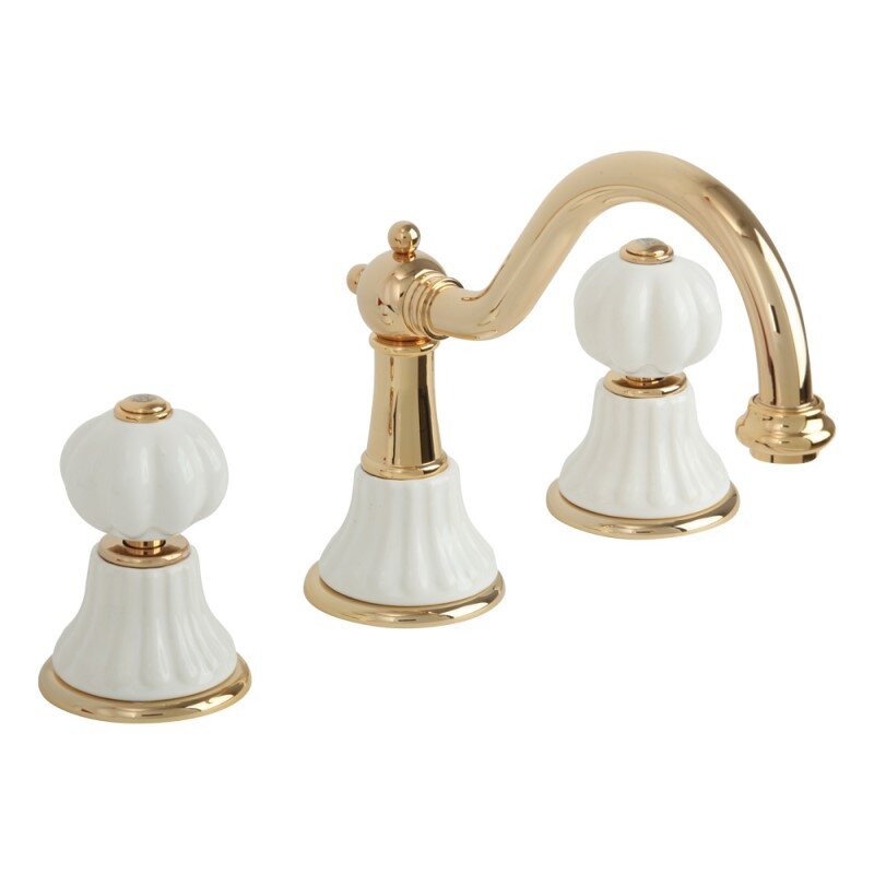Изображение товара Смеситель Migliore Olivia 19023 (ML.OLV-5812.BI.DO) для раковины, с донным клапаном, золото, ручки белая керамика