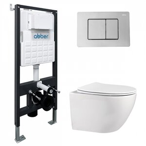 Изображение товара Инсталляция с унитазом Abber Bequem AC1100-AC0105-AC0120 с сиденьем микролифт и клавишей хром