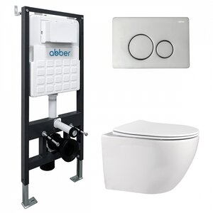 Изображение товара Инсталляция с унитазом Abber Bequem AC1100-AC0105-AC0121, сиденье микролифт, клавиша смыва хром, белый, комплект