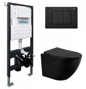 Изображение товара Инсталляция с унитазом Abber Bequem AC1100MB-AC0105-AC0120MB, сиденье микролифт, клавиша смыва черный матовый, черный матовый, комплект