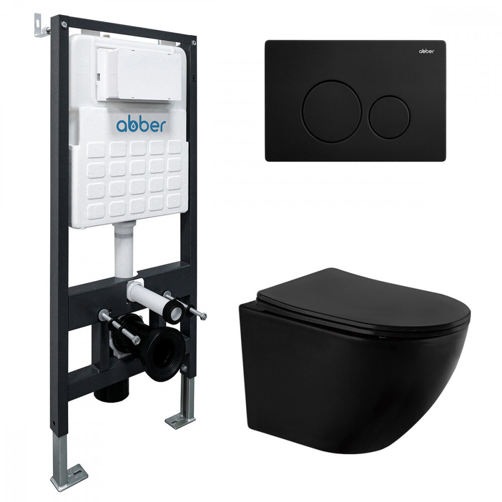 Изображение товара Инсталляция с унитазом Abber Bequem AC1100MB, подвесной, черный матовый