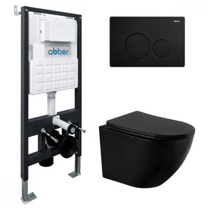 Изображение товара Инсталляция с унитазом Abber Bequem AC1100MB-AC0105-AC0121MB, сиденье микролифт, клавиша смыва черный матовый, черный матовый, комплект