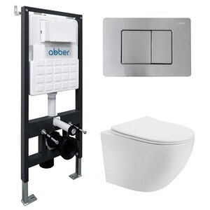 Изображение товара Инсталляция с унитазом Abber Bequem AC1100T-AC0105-AC0120MCH, сиденье микролифт, смыв Торнадо, клавиша смыва хром матовый, белый, комплект
