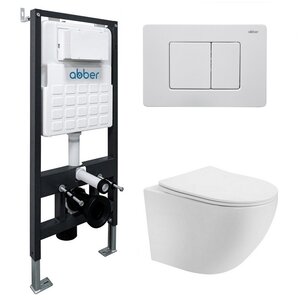 Изображение товара Инсталляция с унитазом Abber Bequem AC1100T-AC0105-AC0120MW, сиденье микролифт, смыв Торнадо, клавиша смыва белый матовый, белый, комплект