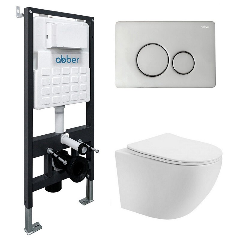 Изображение товара Инсталляция с унитазом Abber Bequem AC1100T-AC0105-AC0121 с сиденьем микролифт