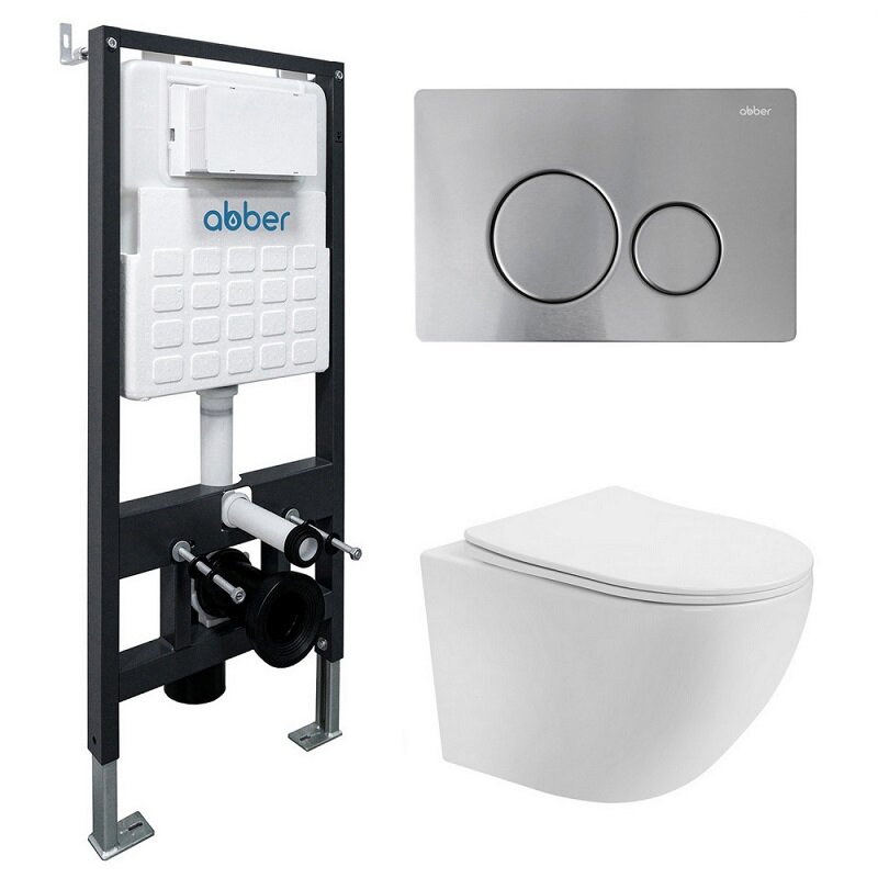 Изображение товара Инсталляция с унитазом Abber Bequem AC1100T-AC0105-AC0121MCH подвесной безободковый