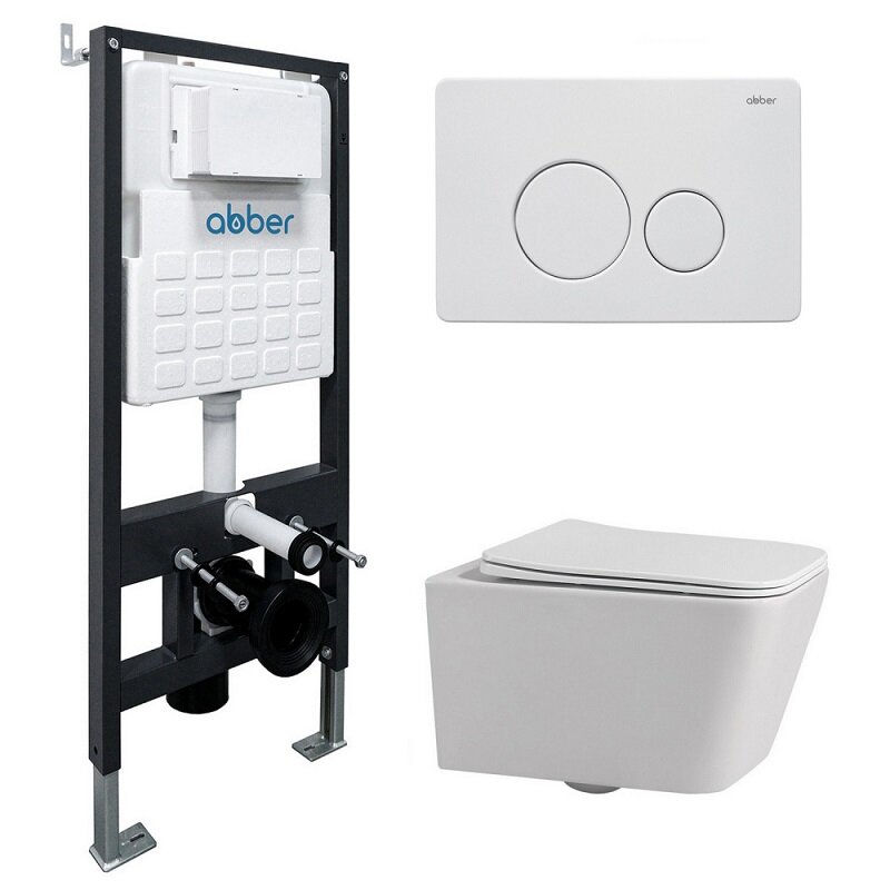 Изображение товара Инсталляция с унитазом Abber Rechteck AC1201 микролифт безободковый подвесной белый