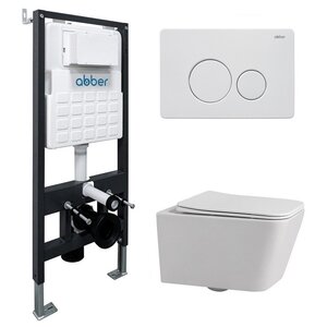 Изображение товара Инсталляция с унитазом Abber Rechteck AC1201-AC0105-AC0121MW, сиденье микролифт, клавиша смыва белый матовый, белый, комплект Изображение товара Инсталляция с унитазом Abber Rechteck AC1201-AC0105-AC0121MW, сиденье микролифт, клавиша смыва белый матовый, белый, комплект