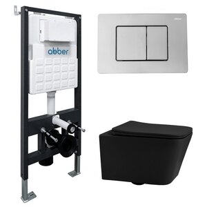 Изображение товара Инсталляция с унитазом Abber Rechteck AC1201MB-AC0105-AC0120, сиденье микролифт, клавиша смыва хром, черный матовый, комплект