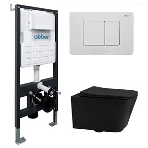 Изображение товара Инсталляция с унитазом Abber Rechteck AC1201MB-AC0105-AC0120MW, сиденье микролифт, клавиша смыва белый матовый, черный матовый, комплект