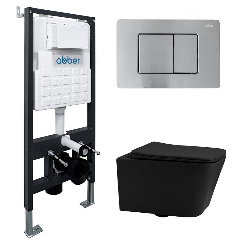 Изображение товара Инсталляция с унитазом Abber Rechteck AC1201MB-AC0105-AC0120MCH, подвесной, компакт, двухрежимный, 