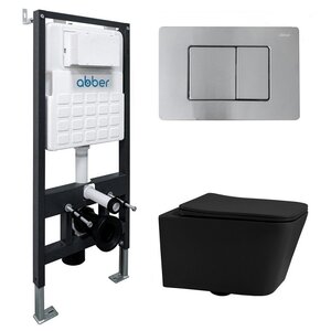 Изображение товара Инсталляция с унитазом Abber Rechteck AC1201MB-AC0105-AC0120MCH, сиденье микролифт, клавиша смыва хром матовый, черный матовый, комплект