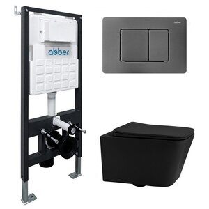 Изображение товара Инсталляция с унитазом Abber Rechteck AC1201MB-AC0105-AC0120NG, сиденье микролифт, клавиша смыва никель, черный матовый, комплект