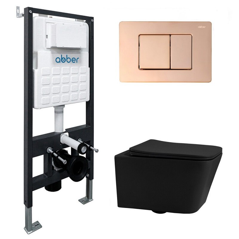 Изображение товара Инсталляция с унитазом Abber Rechteck AC1201MB с микролифтом, черный матовый