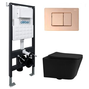Изображение товара Инсталляция с унитазом Abber Rechteck AC1201MB-AC0105-AC0120RG, сиденье микролифт, клавиша смыва золото розовое, черный матовый, комплект